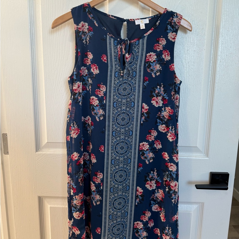 Floral Sleeveless Shift Dress with Tie Front